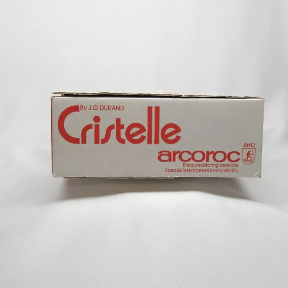 Arcoroc J.G. Durand Cristelle Clear Glass Tea Cups Set 4 New In Box 1980s